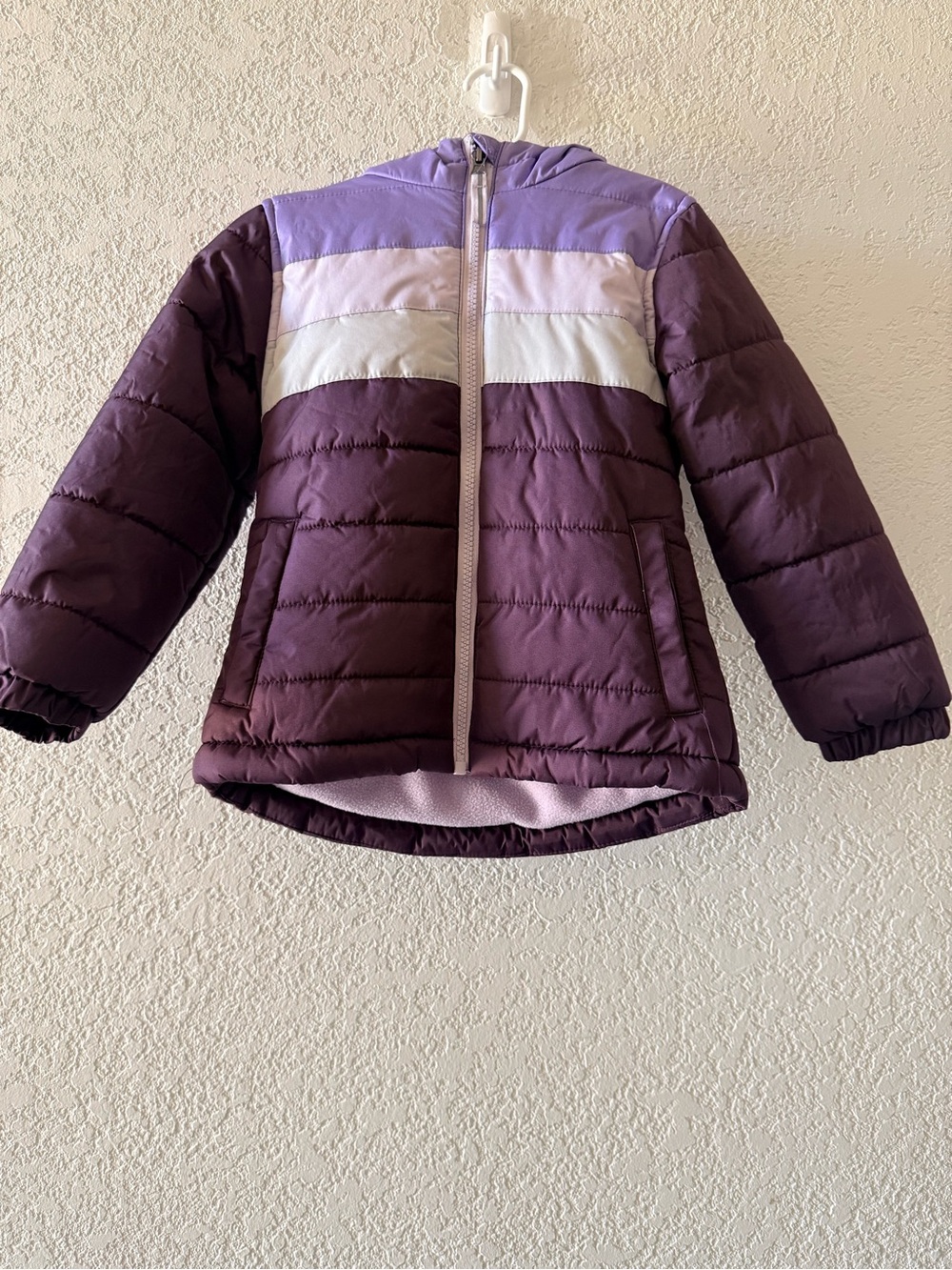 WHALES TAIL Toddler Girls Heavyweight Striped Zip Up Hooded Puffer Jacket Sz 4T